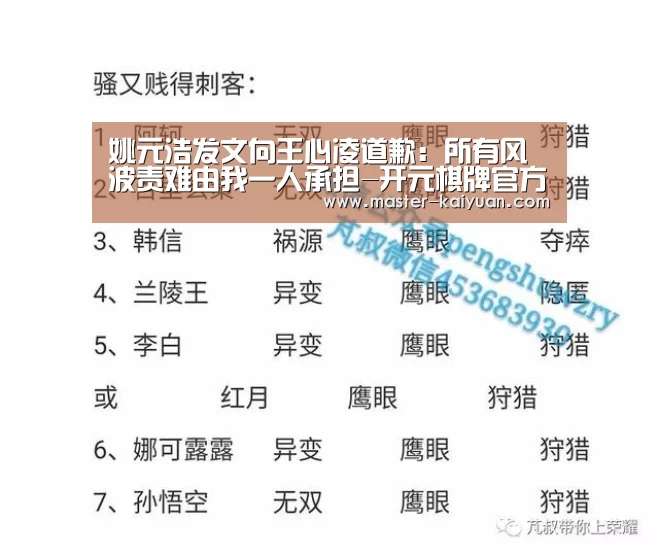 姚元浩发文向王心凌道歉：所有风波责难由我一人承担-开元棋牌官方下载